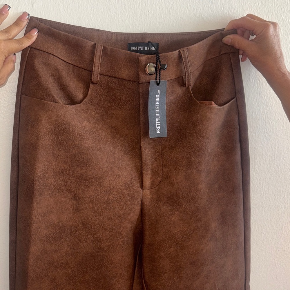 PrettyLittleThing Chocolate Brown Leather Trousers
